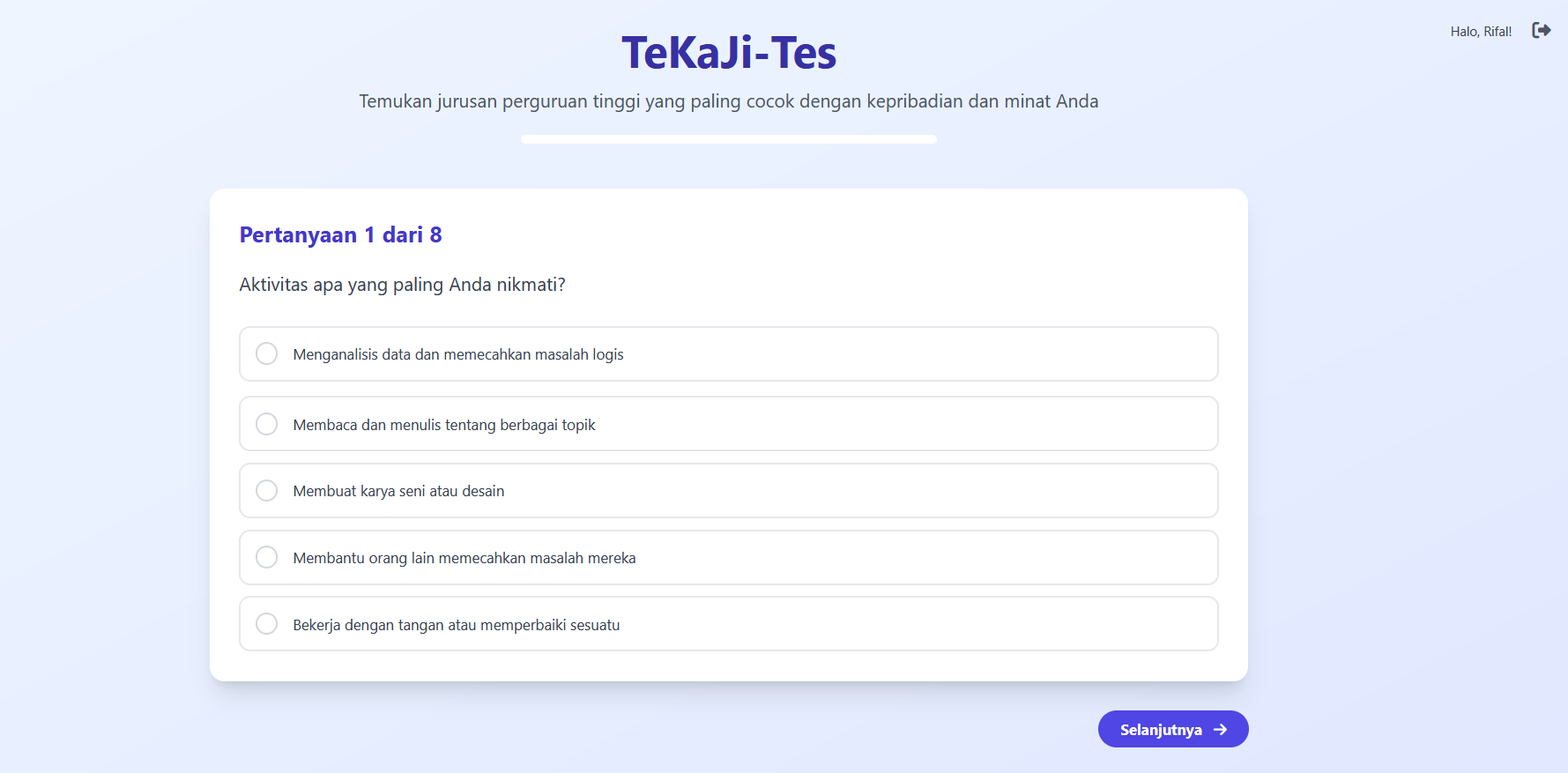 Gambar Proyek Pengembangan Website TeKaJi: Tes Kecocokan Jurusan Masuk Perguruan Tinggi